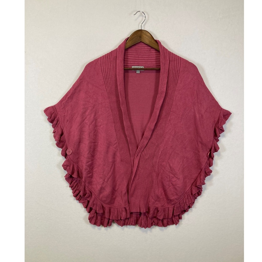 Joseph A. Shawl Cardigan‎ Womens Small Pink Ruffle Trim Poncho Sweater Capelet